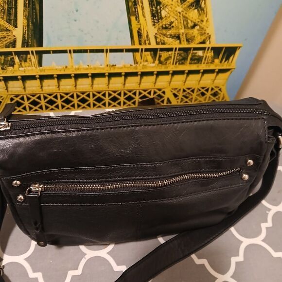 Great AMERICAN LEATHER WORKS Black Leather Crossbody Bag PURSE - Picture 3 of 9